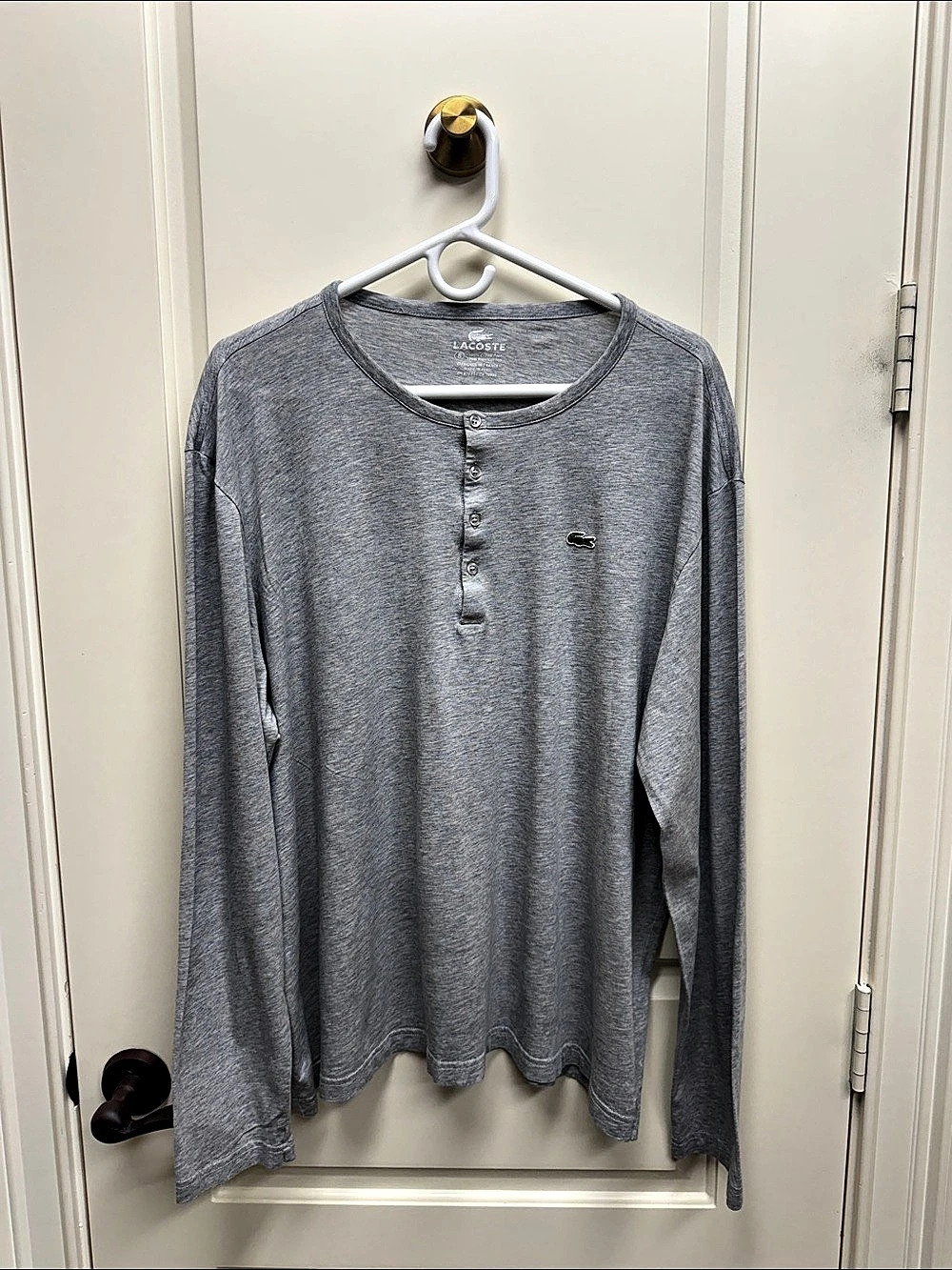 Lacoste Long Sleeve Pima Cotton Henley Gray Size Medium